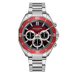 Lee Cooper Men's Watch Analog Meroon Dial with Silver Stainless Steel Band LC08021.380