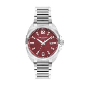 Lee Cooper Men's Watch Analog Red Dial Silver Metal Band LC07839.390