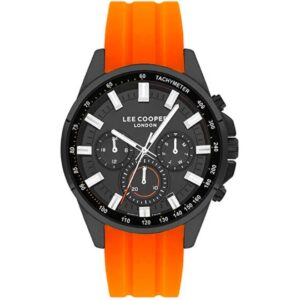 Lee Cooper Men's Watch Black Dial Orange Silicone Strap LC07635.657