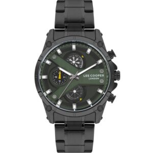 Lee Cooper Men's Watch Green Dial Black Metal Strap LC07637.670