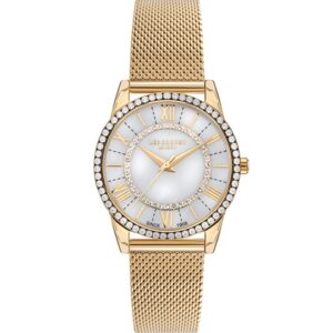 Lee Cooper Women's Analog White Mother of pearl Dial Gold Mesh Strap Watch LC07436.130