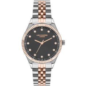 Lee Cooper Women's Black Dial Silver and Rose Gold Two Tone Stainless Steel Strap Watch LC07310.550