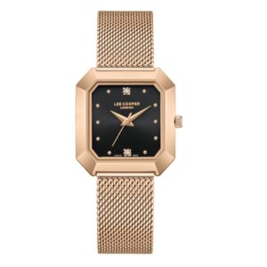 Lee Cooper Women's Watch Analog Black Dial with Rose Gold Mesh Band LC08027.450