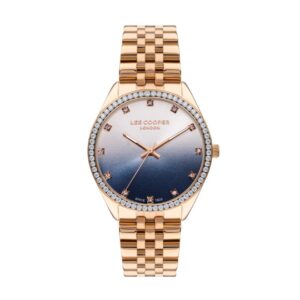 Lee Cooper Women's Watch Analog Blue Dial Rose-Gold Metal Band LC07831.490