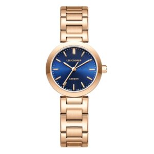 Lee Cooper Women's Watch Analog Blue Dial with Rose Gold Stainless Steel Band LC08032.490