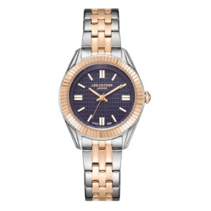 Lee Cooper Women's Watch Analog Blue Dial with Silver/Rose Gold Stainless Steel Band LC08038.580