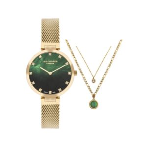 Lee Cooper Women's Watch Analog Green Dial Gold Mesh Band LC07806.270