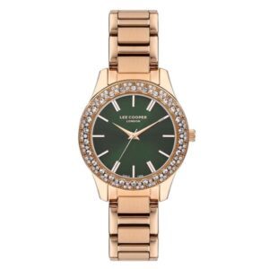 Lee Cooper Women's Watch Analog Green Dial Rose-Gold Stainless Steel Strap LC07869.470