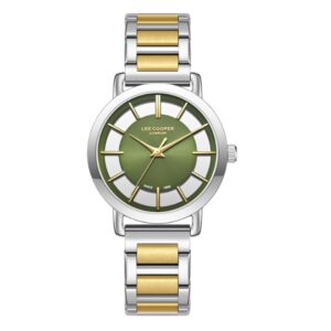 Lee Cooper Women's Watch Analog Green Dial with Silver / Gold Stainless Steel Band LC08037.270