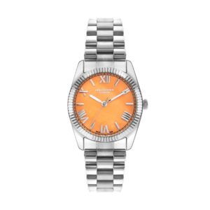 Lee Cooper Women's Watch Analog Orange Dial Silver Metal Band LC07825.380