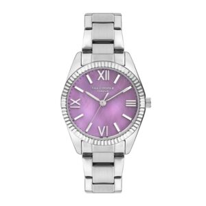 Lee Cooper Women's Watch Analog Purple Dial Silver Stainless Steel Band LC07868.380