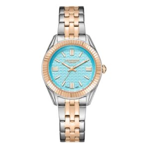 Lee Cooper Women's Watch Analog Tiffany Blue Dial with Silver/Rose Gold Stainless Steel Band LC08038.590